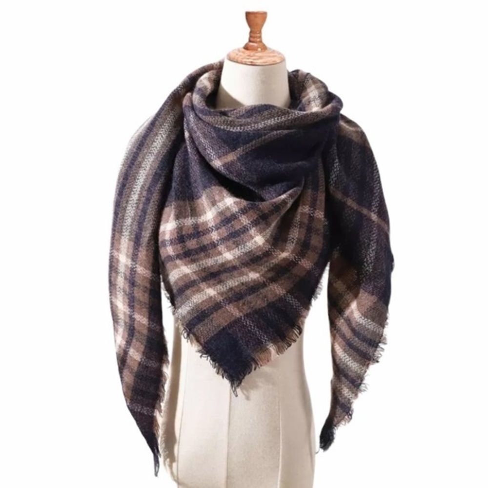 Fall Winter Knitted Plaid Soft Scarves Triangle